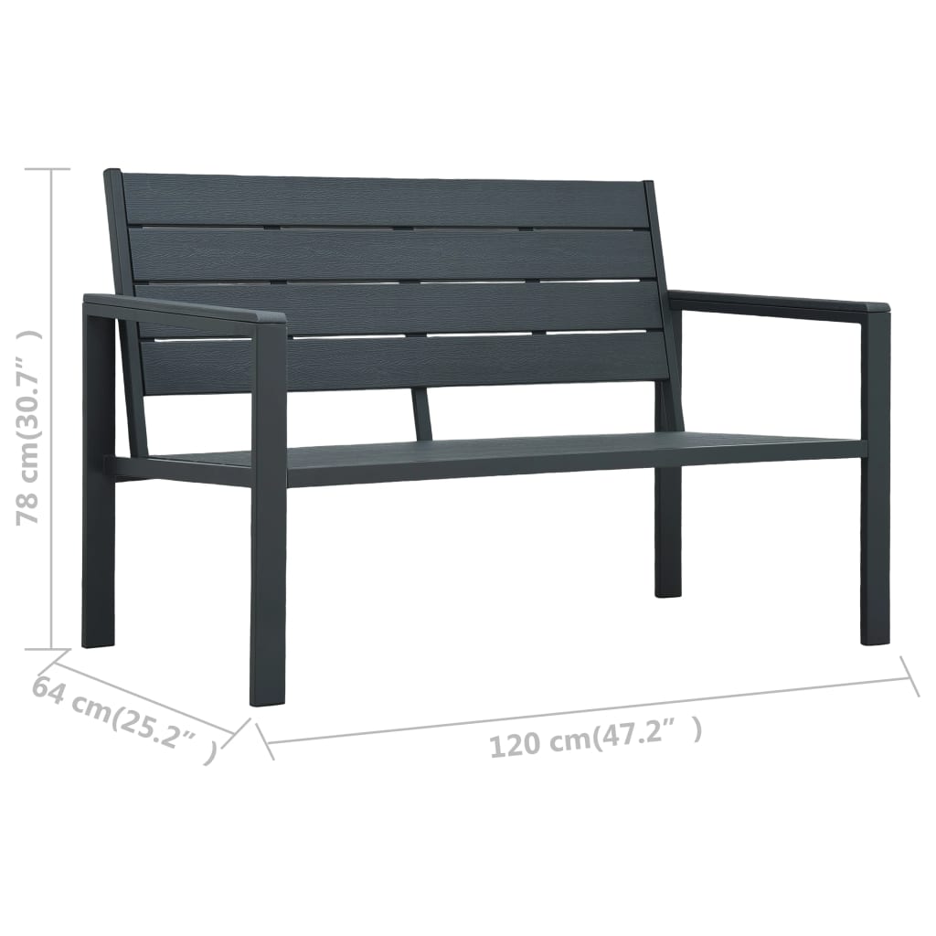 vidaXL Ławka ogrodowa, 120 cm, szara, HDPE o wyglądzie drewna