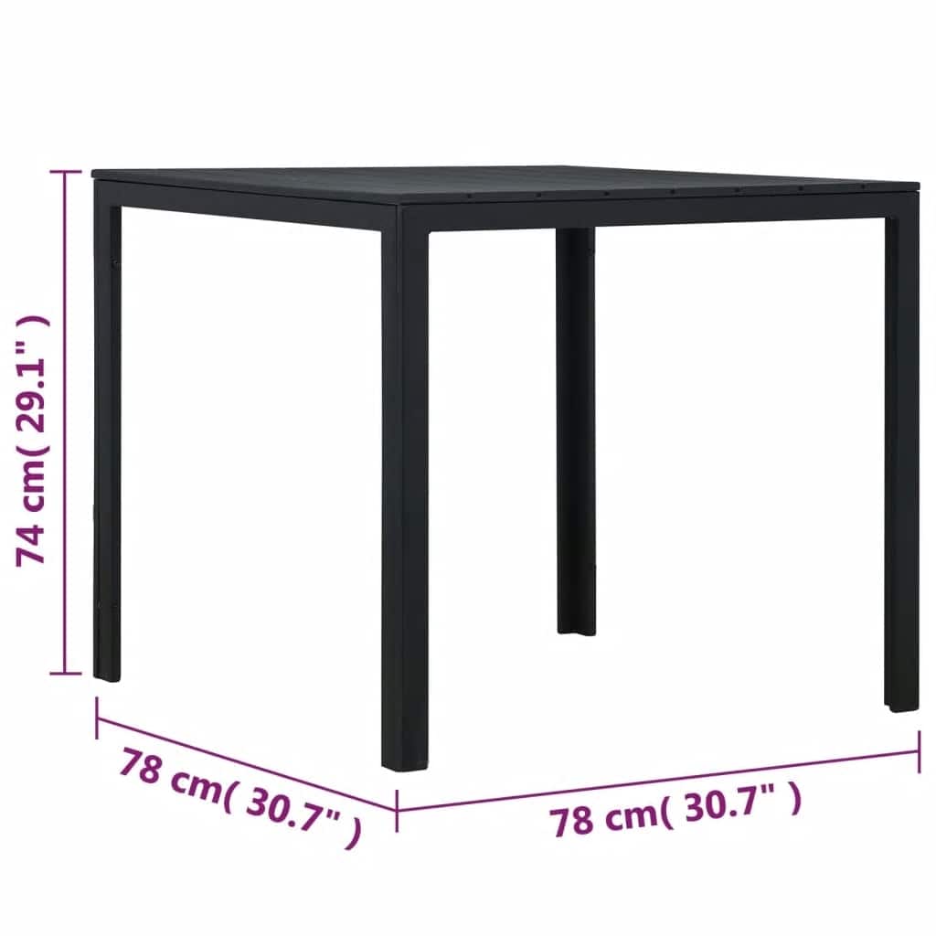 vidaXL Stolik kawowy, czarny, 78x78x74 cm, HDPE o wyglądzie drewna