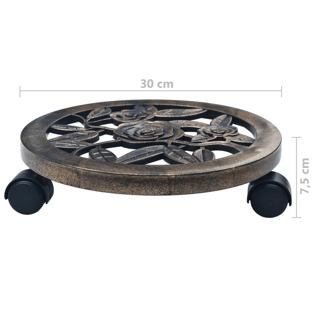 vidaXL Stojaki na kółkach pod donice, 6 szt., brąz, 30 cm, plastik