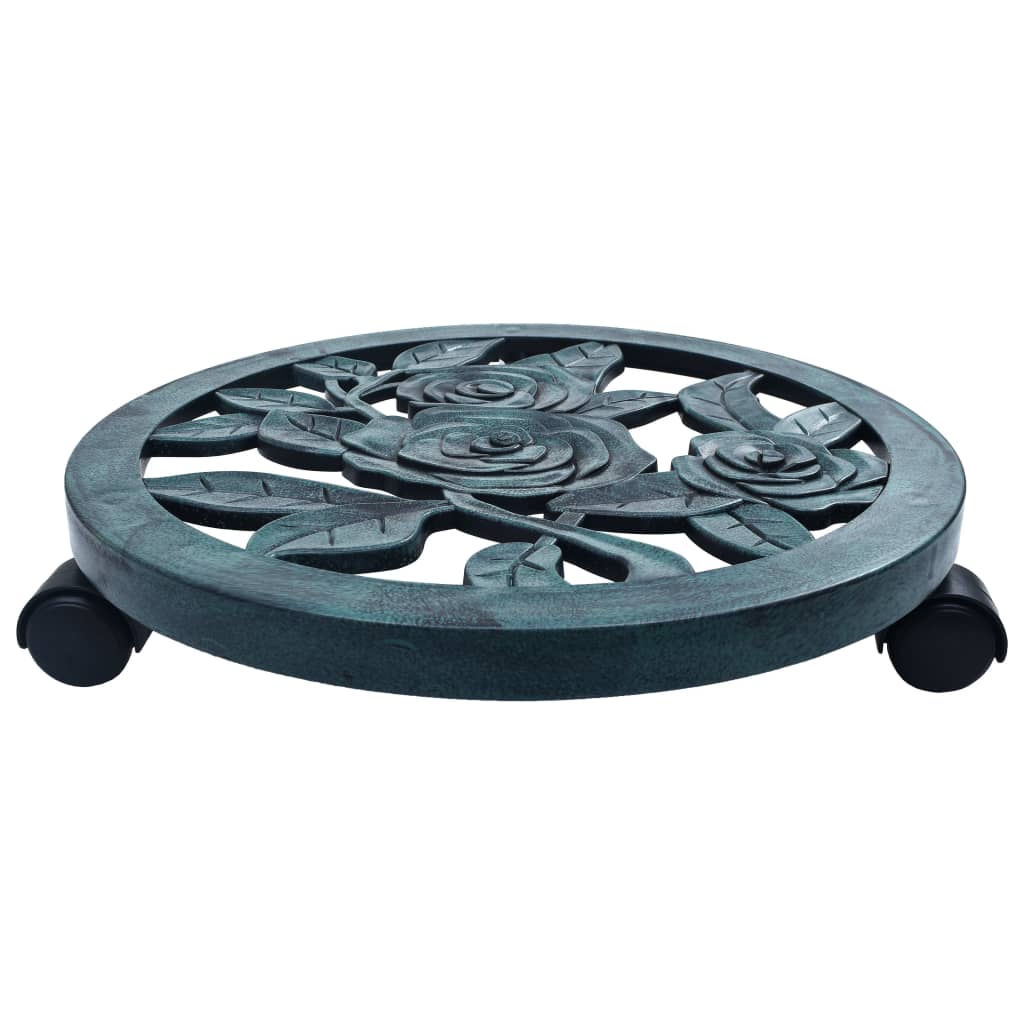 vidaXL Stojaki na kółkach pod donice, 6 szt., zielone, 38 cm, plastik