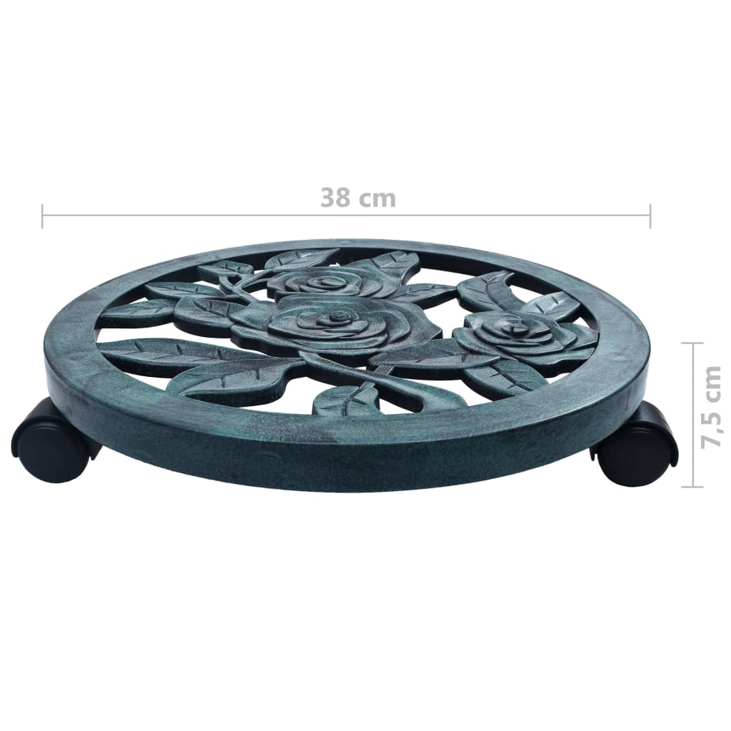 vidaXL Stojaki na kółkach pod donice, 6 szt., zielone, 38 cm, plastik