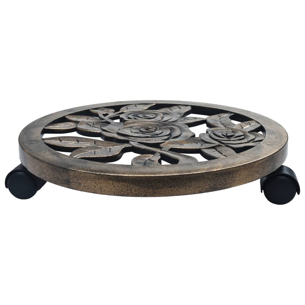 vidaXL Stojaki na kółkach pod donice, 6 szt., brąz, 38 cm, plastik