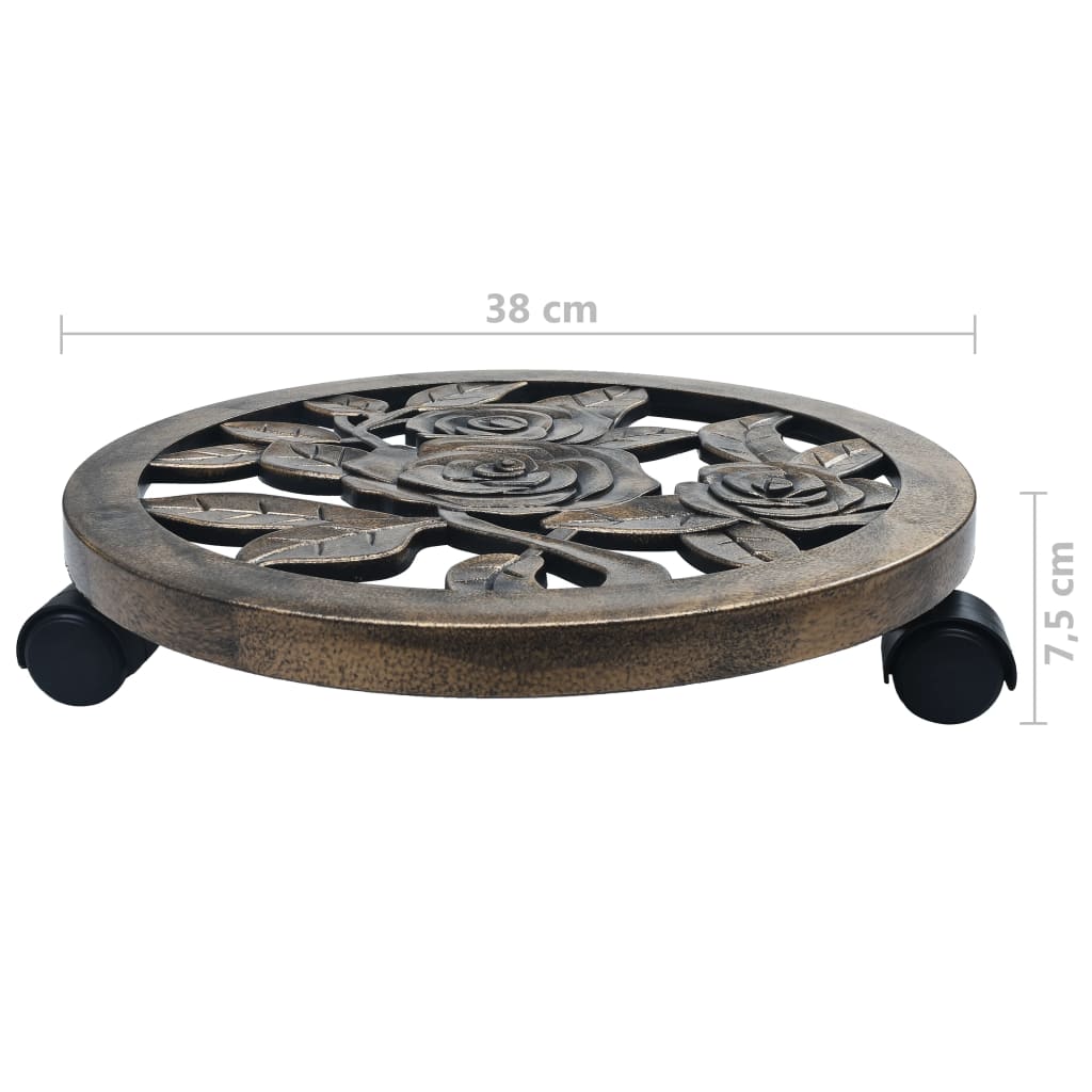vidaXL Stojaki na kółkach pod donice, 6 szt., brąz, 38 cm, plastik