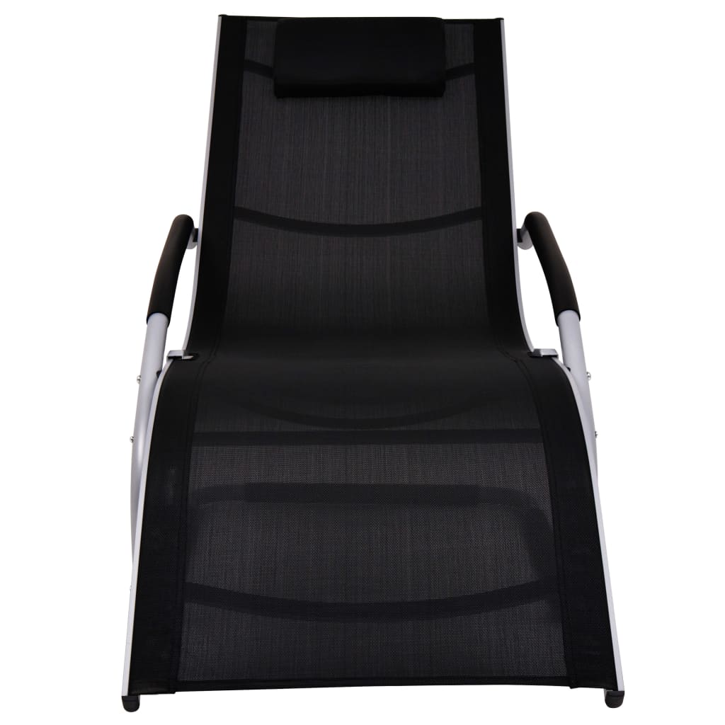 vidaXL Leżak z poduszką, aluminium i textilene, czarny