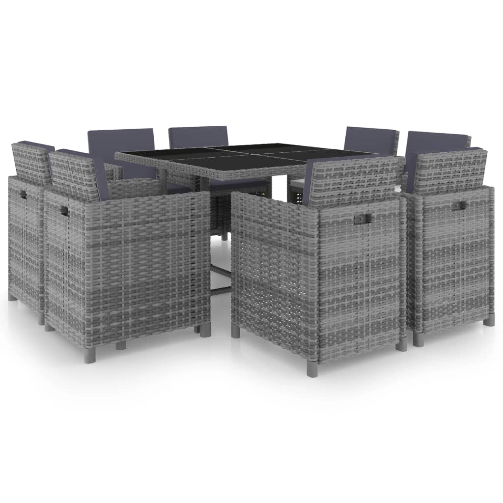 vidaXL 9-cz. zestaw mebli do ogrodu z poduszkami, rattan PE, antracyt