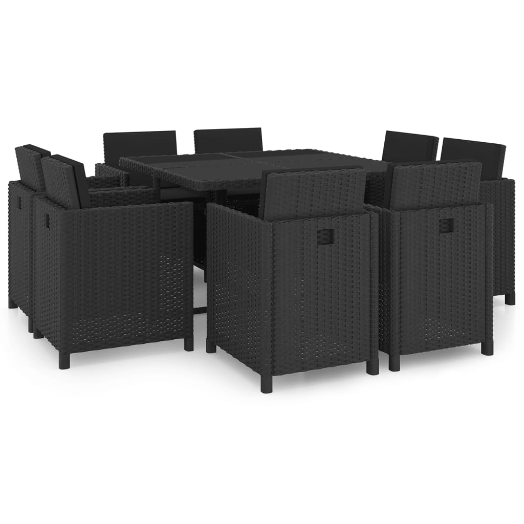 vidaXL 9-cz. zestaw mebli ogrodowych z poduszkami, rattan PE, czarny
