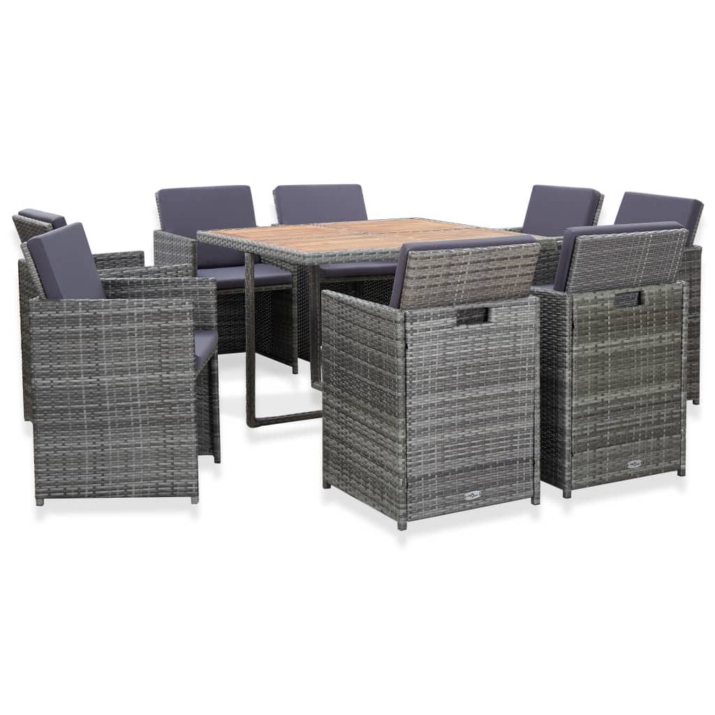vidaXL 9-cz. zestaw mebli do ogrodu z poduszkami, rattan PE, antracyt