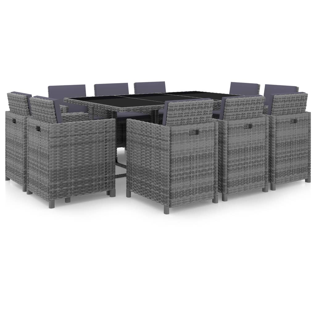 vidaXL 11-cz. zestaw mebli ogrodowych z poduszkami, rattan PE, szary