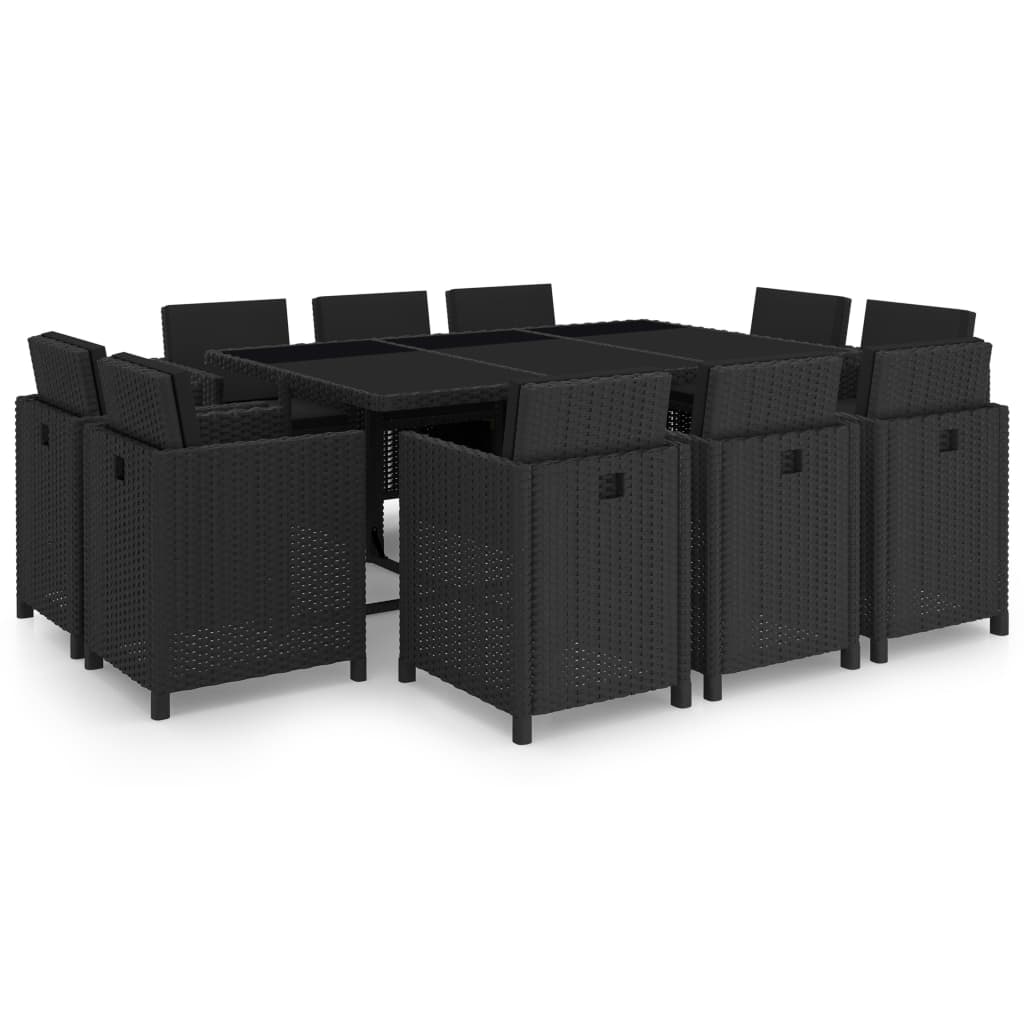 vidaXL 11-cz. zestaw mebli ogrodowych z poduszkami, rattan PE, czarny