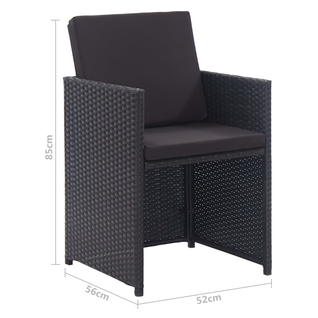 vidaXL 13-cz. zestaw mebli ogrodowych z poduszkami, rattan PE, czarny