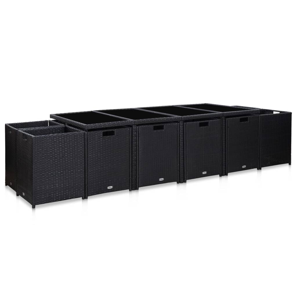 vidaXL 13-cz. zestaw mebli ogrodowych z poduszkami, rattan PE, czarny
