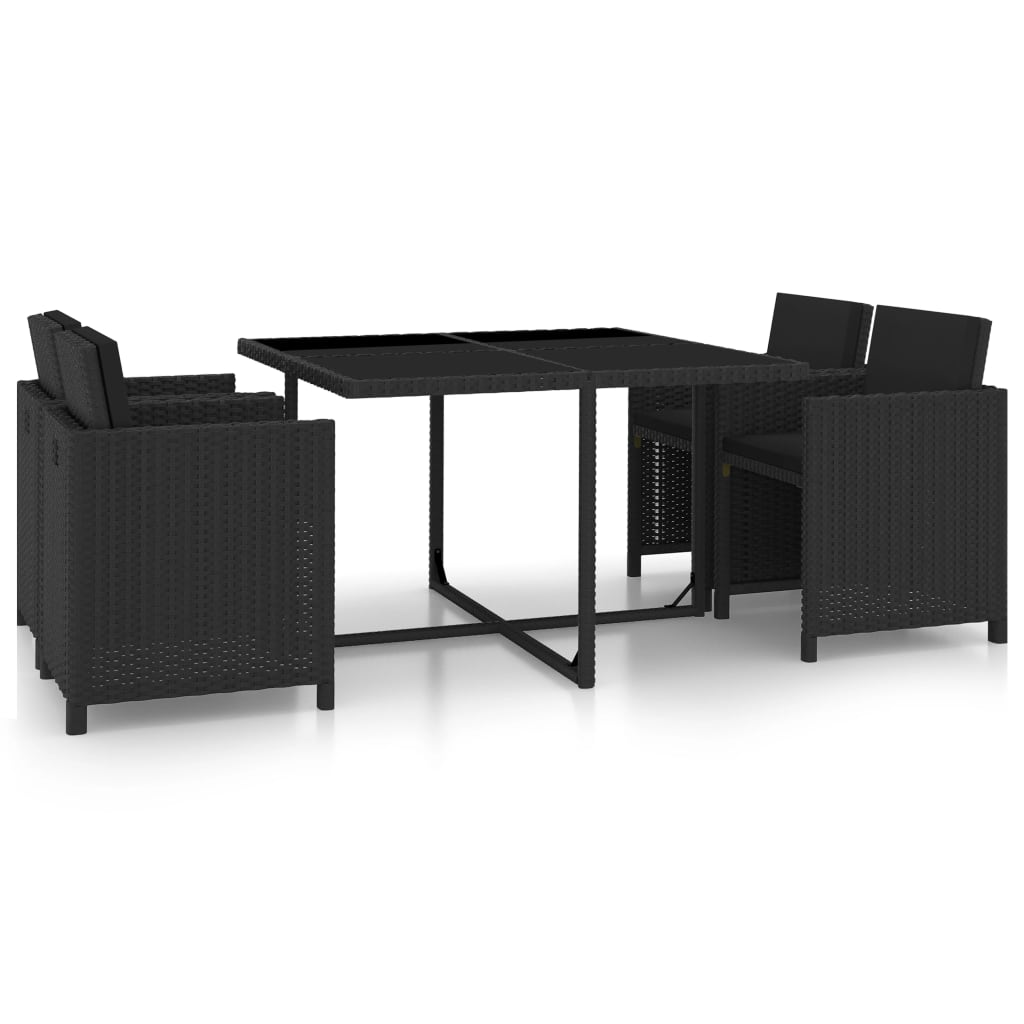 vidaXL 5-cz. zestaw mebli ogrodowych z poduszkami, rattan PE, czarny