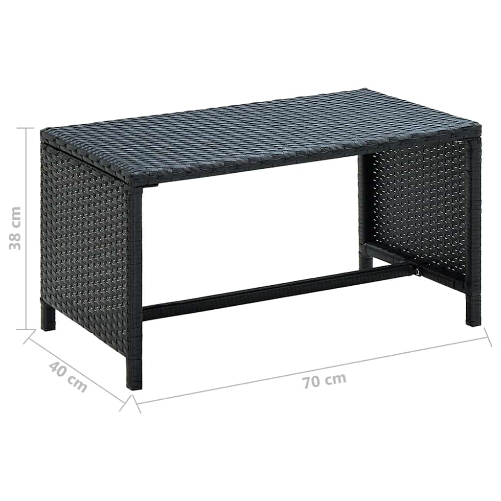 vidaXL Stolik kawowy, czarny, 70x40x38 cm, polirattan