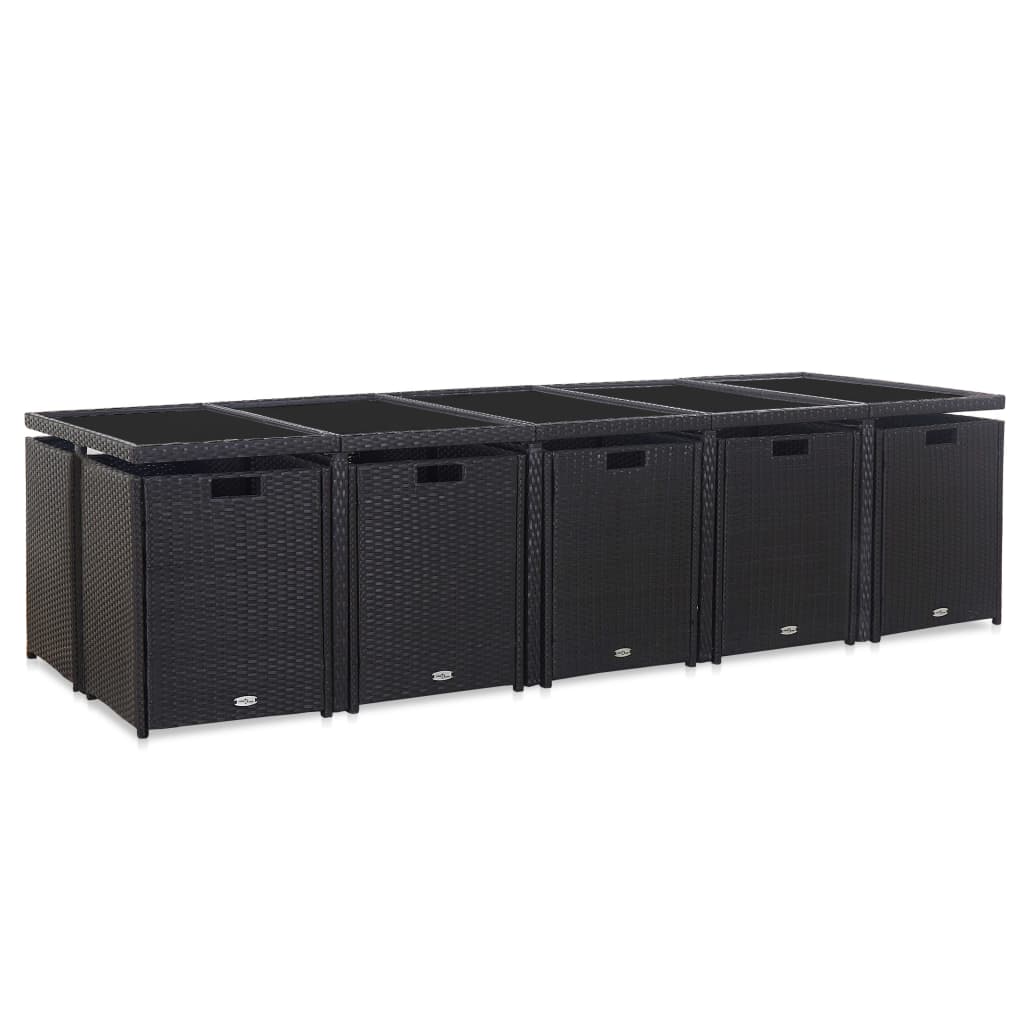 vidaXL 15-cz. zestaw mebli ogrodowych z poduszkami, rattan PE, czarny