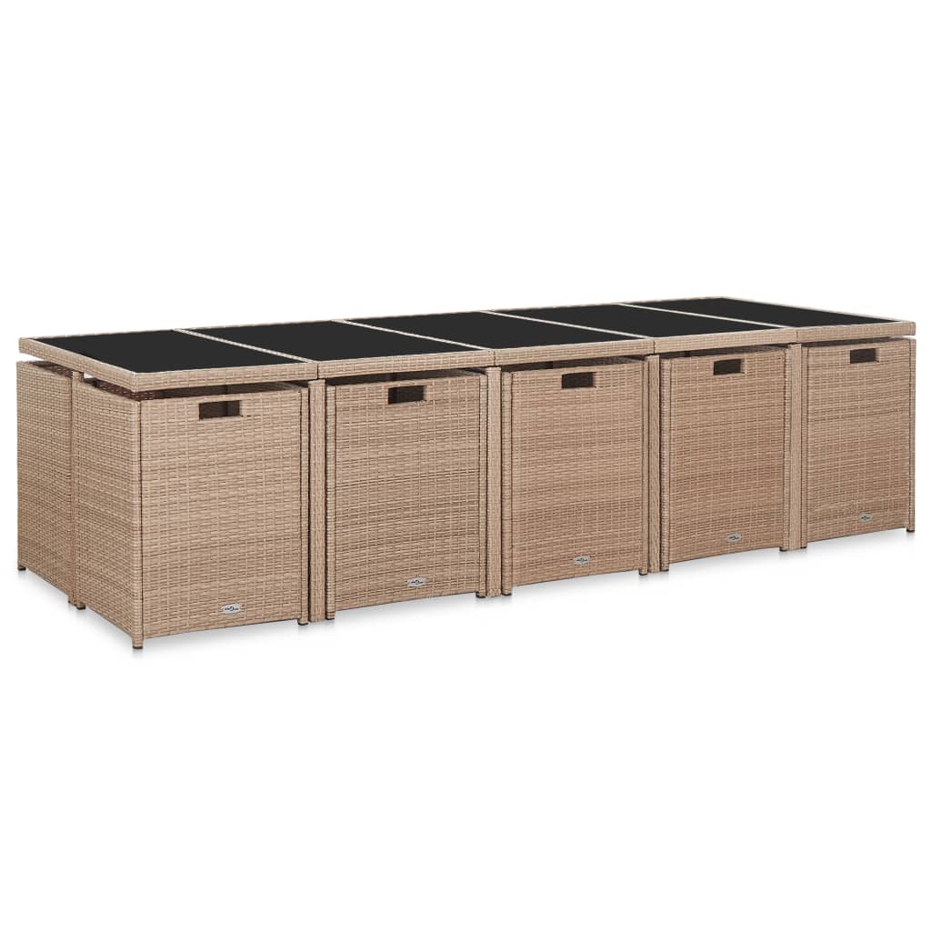 vidaXL 15-cz. zestaw mebli ogrodowych z poduszkami, rattan PE, beżowy