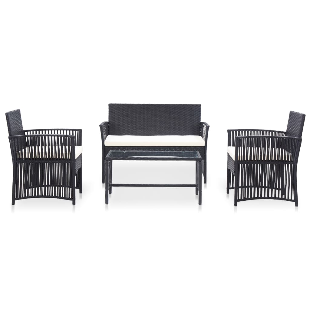 vidaXL 4-cz. zestaw wypoczynkowy do ogrodu, poduszki, rattan PE czarny