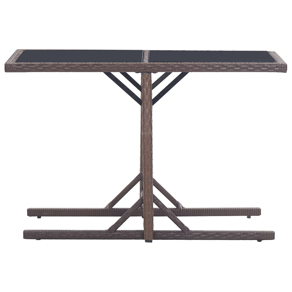 vidaXL Stół ogrodowy, brązowy, 110 x 53 x 72 cm, szkło i polirattan