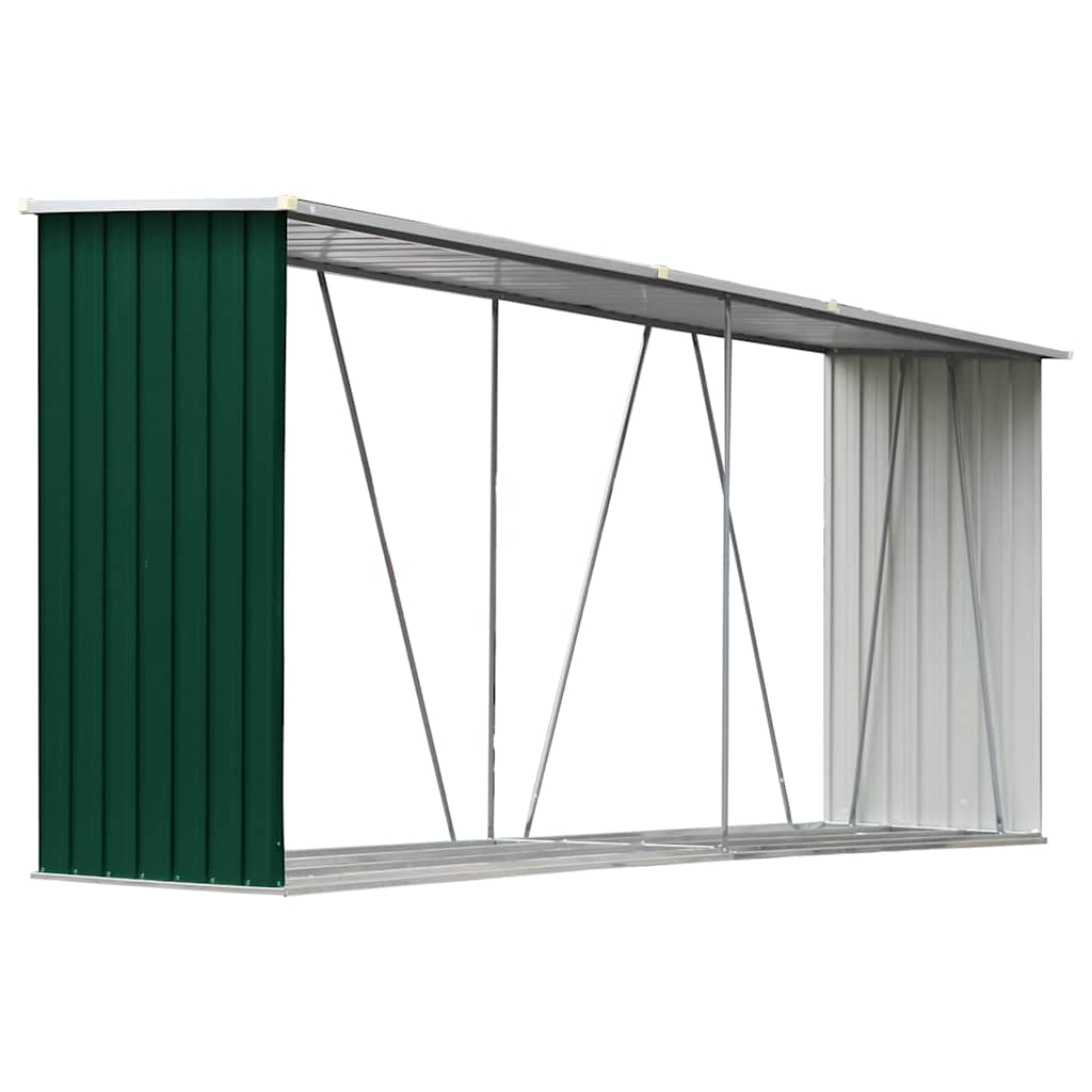 vidaXL Wiata na drewno, stal galwanizowana, 330 x 84 x 152 cm, zielona