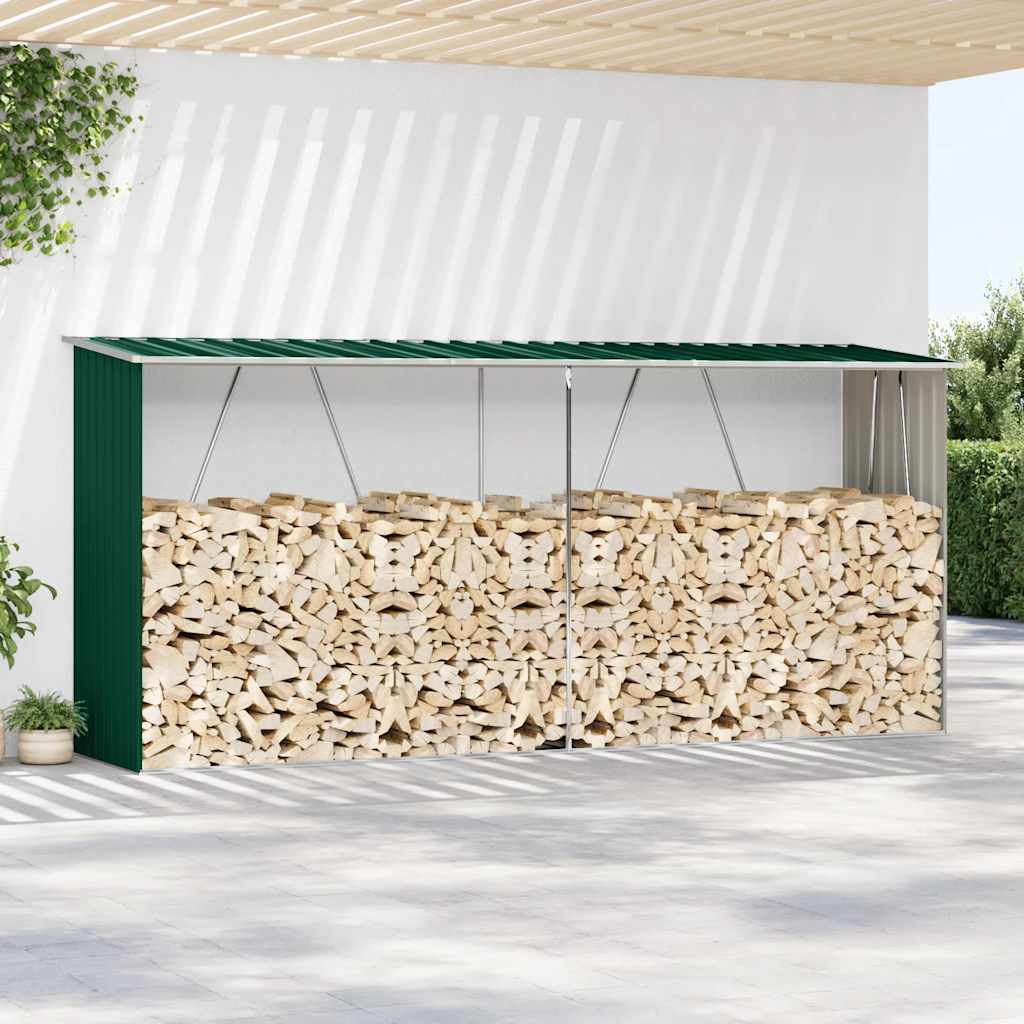 vidaXL Wiata na drewno, stal galwanizowana, 330 x 84 x 152 cm, zielona