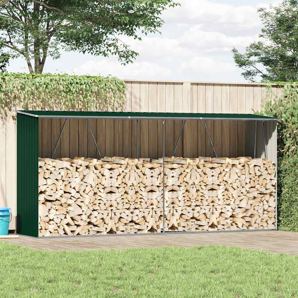 vidaXL Wiata na drewno, stal galwanizowana, 330 x 84 x 152 cm, zielona