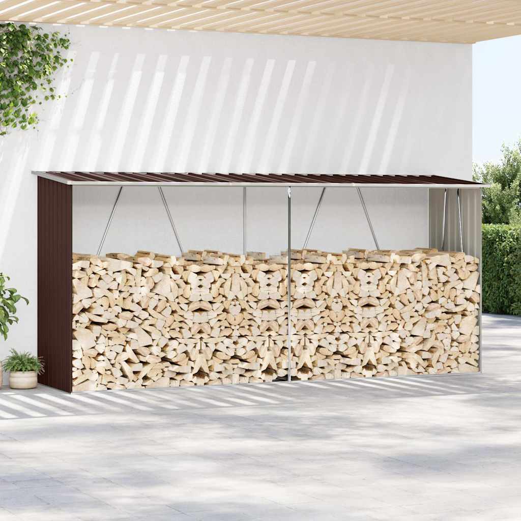 vidaXL Wiata na drewno, stal galwanizowana, 330 x 84 x 152 cm, brązowa