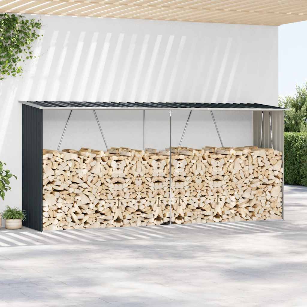 vidaXL Wiata na drewno, stal galwanizowana, 330x84x152 cm, antracytowa