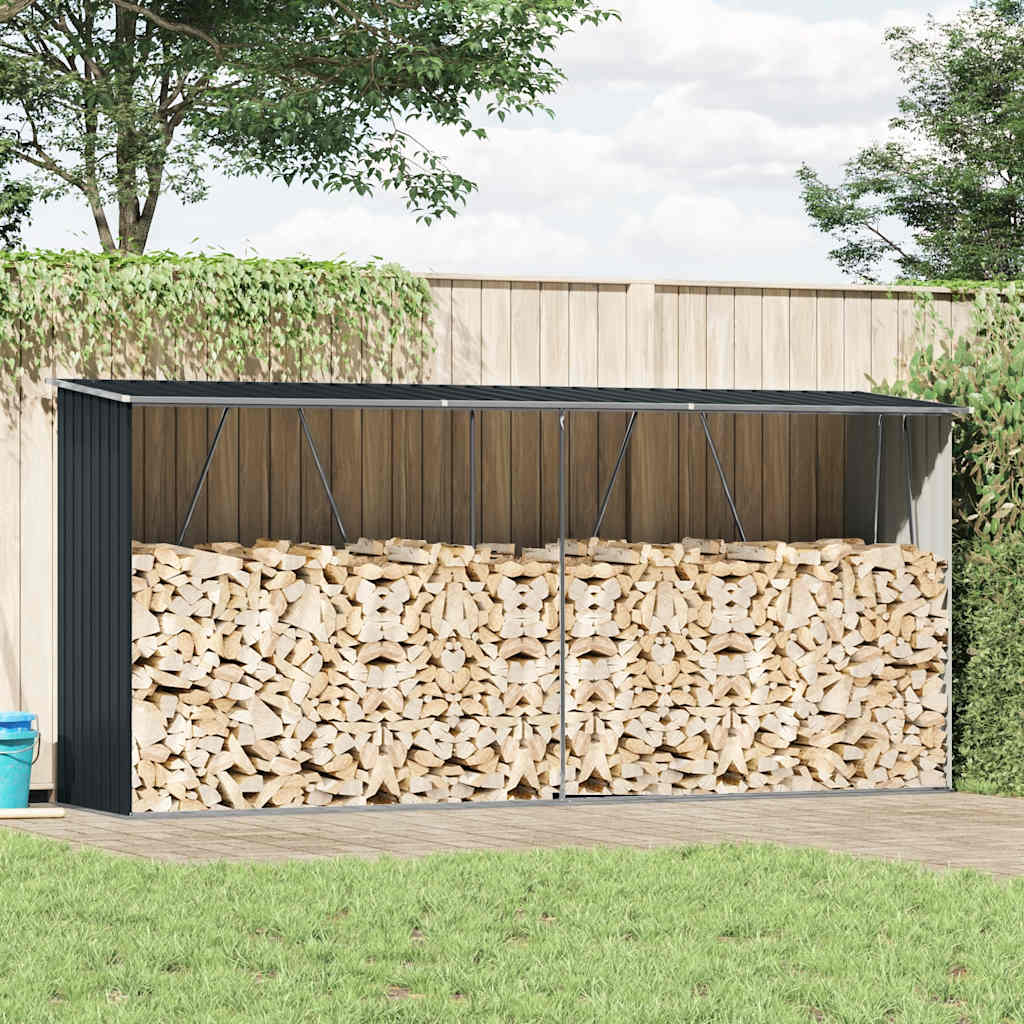 vidaXL Wiata na drewno, stal galwanizowana, 330x84x152 cm, antracytowa