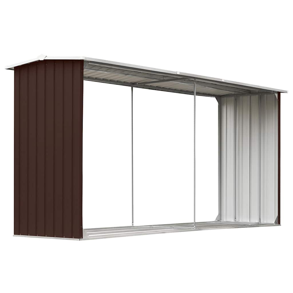 vidaXL Wiata na drewno, stal galwanizowana, 330 x 92 x 153 cm, brązowa