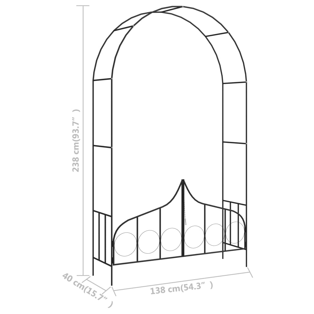 vidaXL Pergola ogrodowa z furtką, czarna, 138x40x238 cm, żelazna