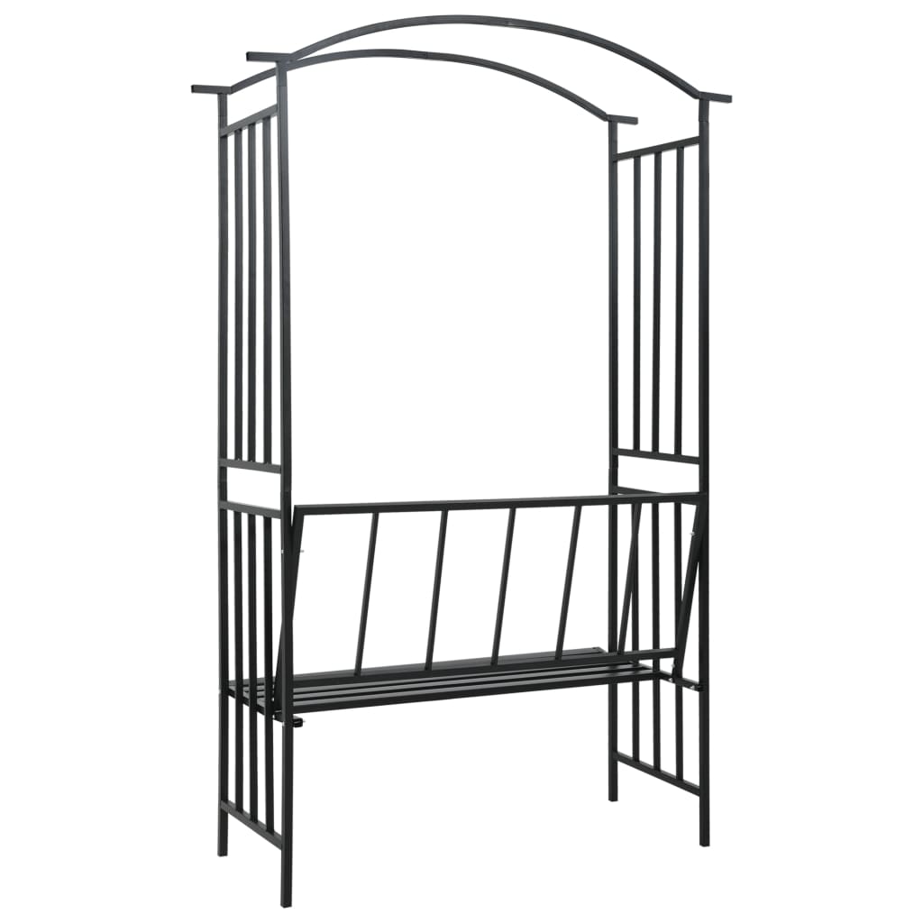vidaXL Pergola ogrodowa z ławką, czarna, 128x50x207 cm, żelazna