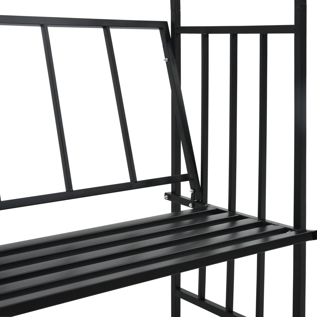 vidaXL Pergola ogrodowa z ławką, czarna, 128x50x207 cm, żelazna