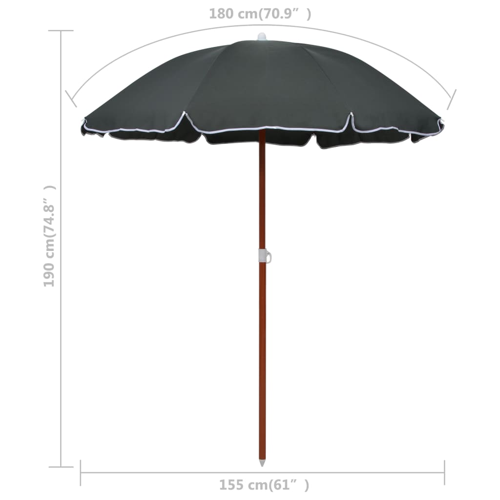 vidaXL Parasol ogrodowy na stalowym słupku, 180 cm, antracytowy