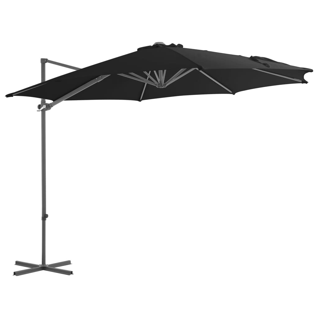 vidaXL Parasol wiszący ze stalowym słupkiem, 300 cm, czarny