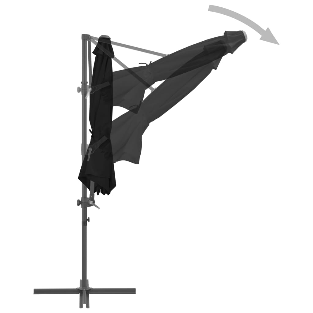 vidaXL Parasol wiszący ze stalowym słupkiem, 300 cm, czarny