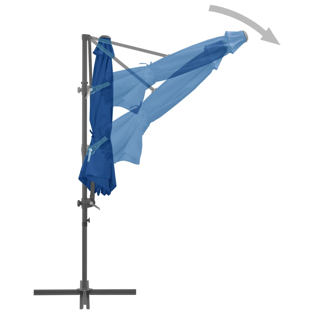 vidaXL Parasol wiszący ze stalowym słupkiem, 300 cm, niebieski