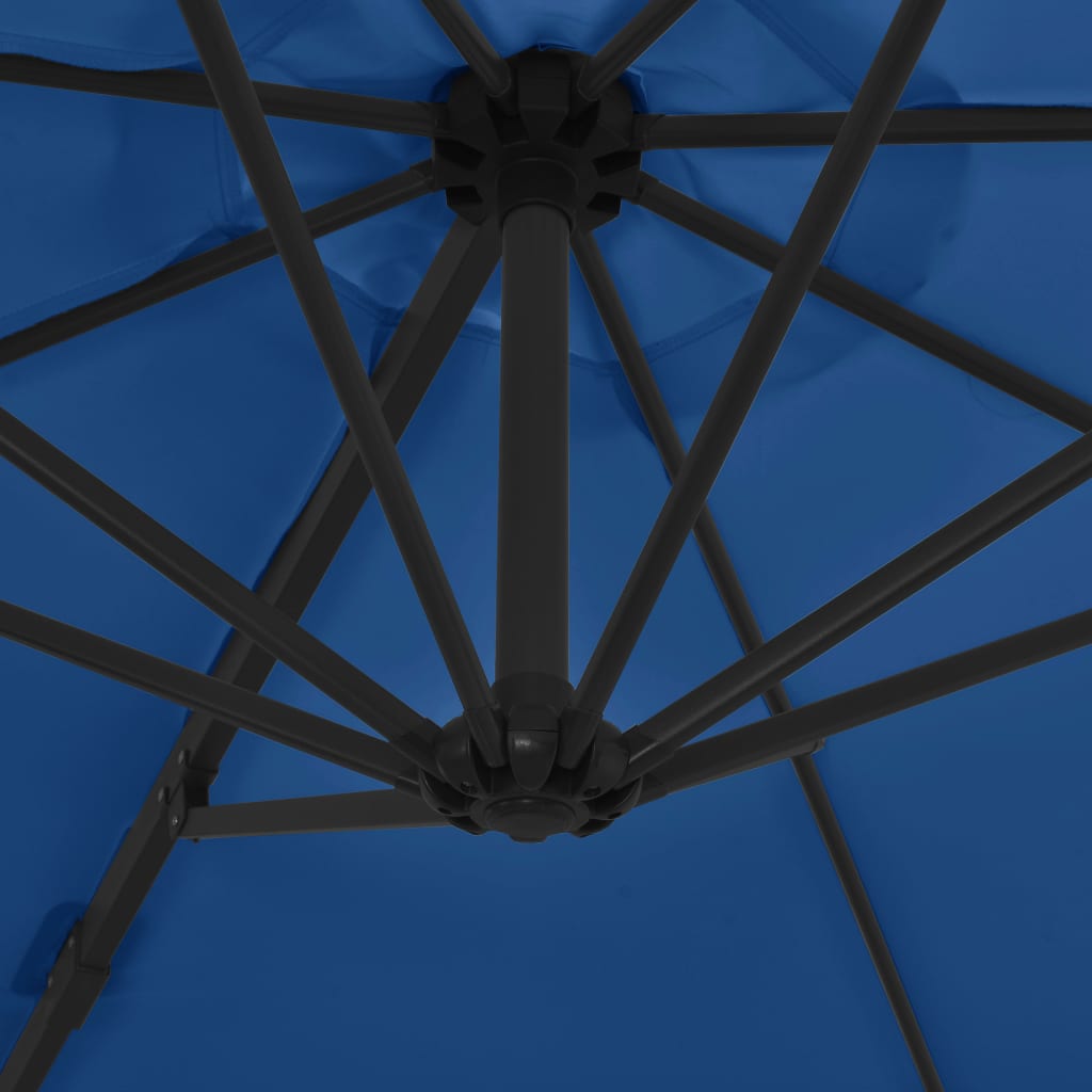 vidaXL Parasol wiszący ze stalowym słupkiem, 300 cm, niebieski