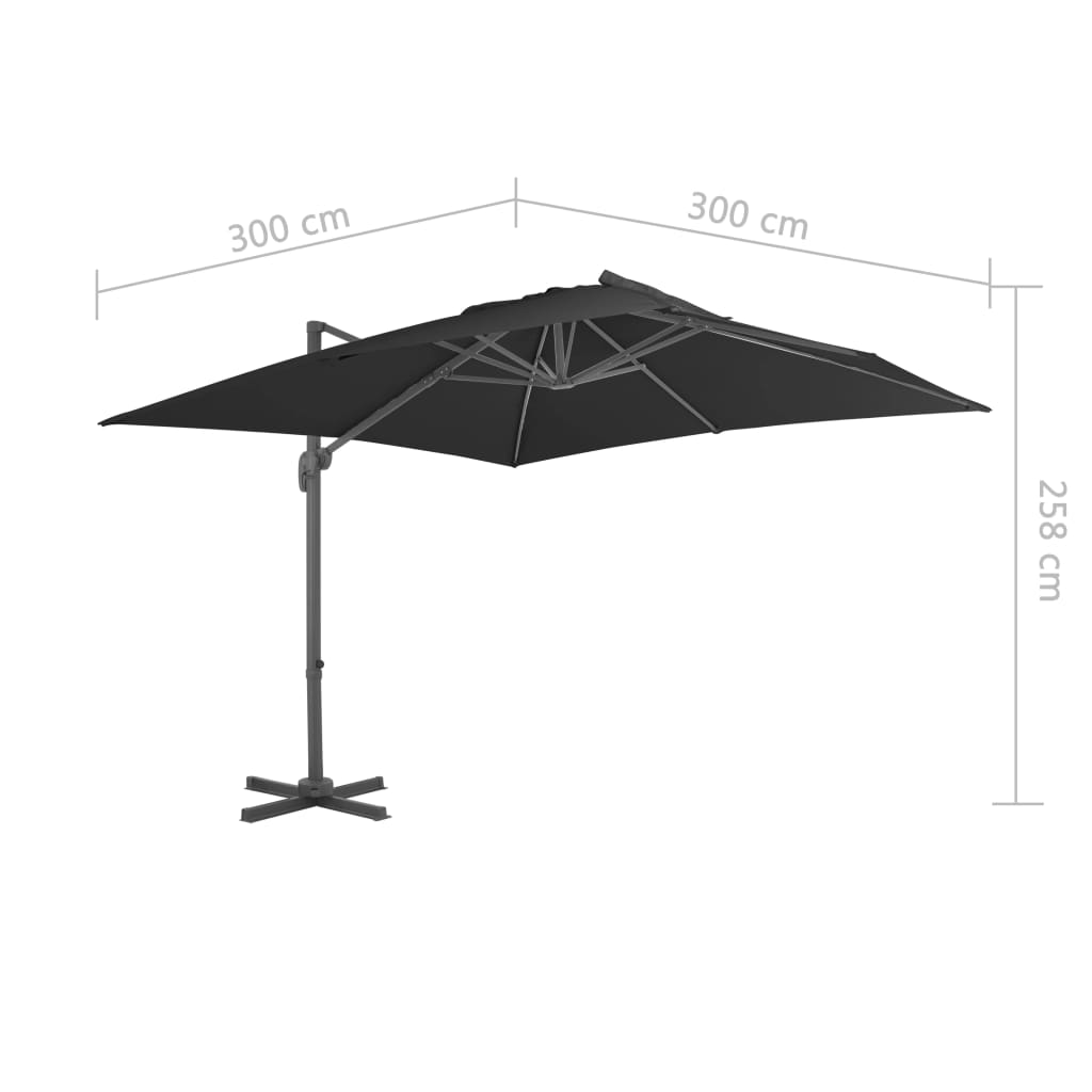 vidaXL Parasol wiszący z aluminiowym słupkiem, 3x3 m, czarny