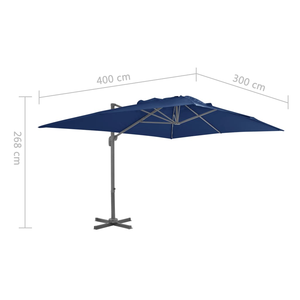 vidaXL Parasol wiszący z aluminiowym słupkiem, 4x3 m, błękit lazur