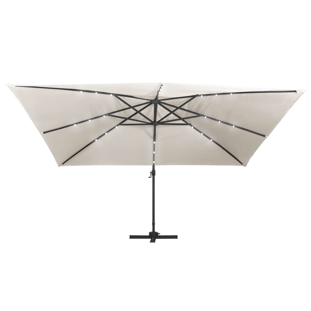 vidaXL Parasol z LED i aluminiowym słupkiem, 400x300 cm, piaskowy