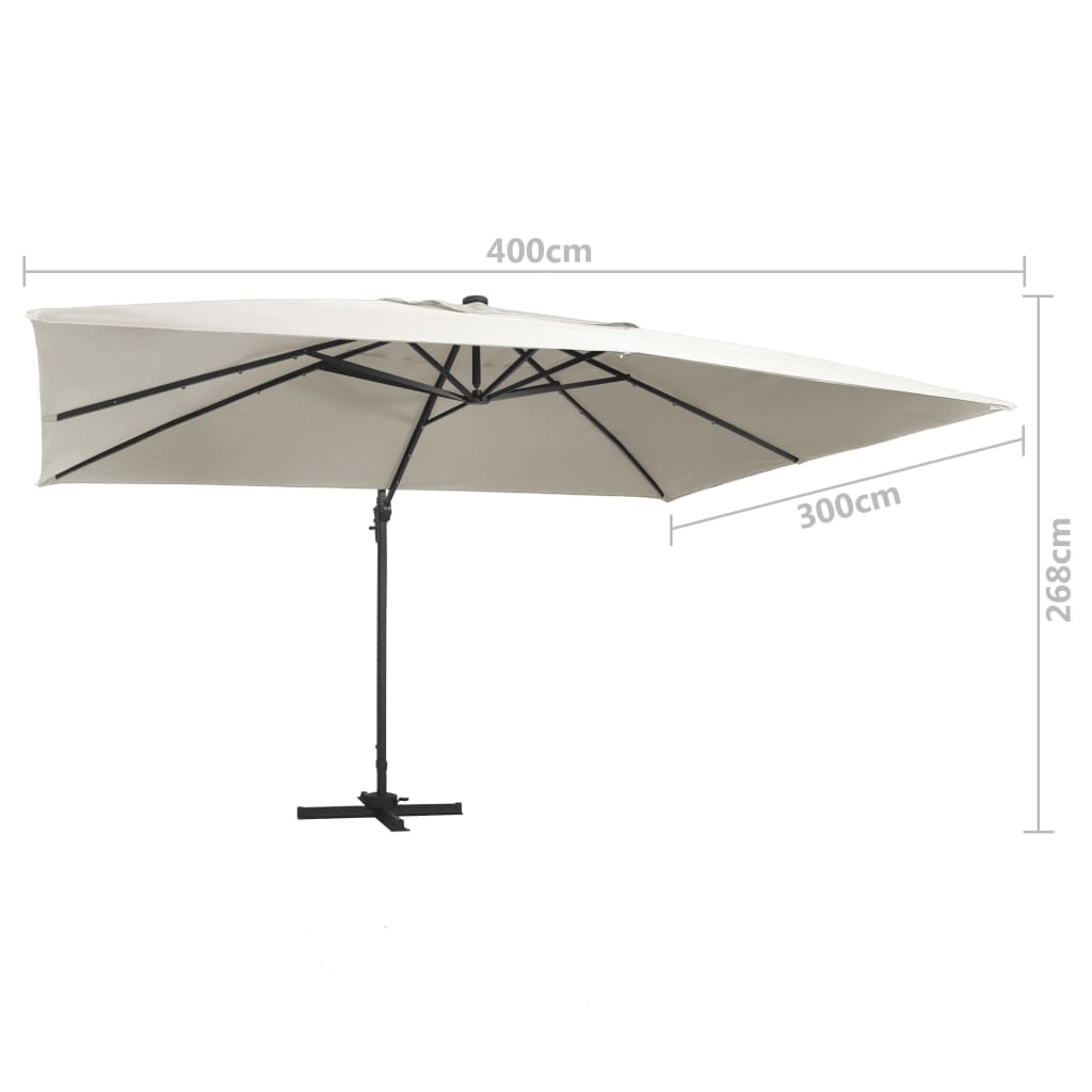 vidaXL Parasol z LED i aluminiowym słupkiem, 400x300 cm, piaskowy