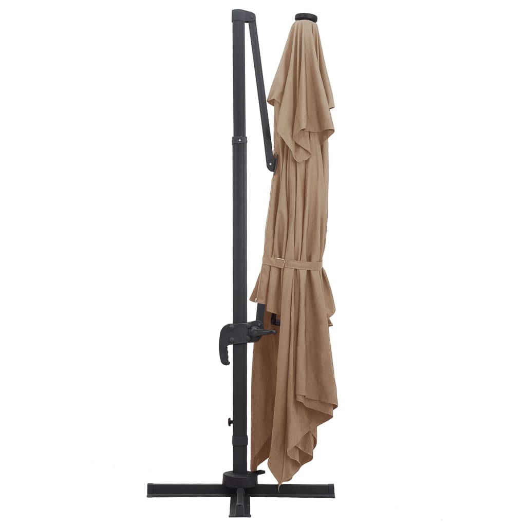 vidaXL Parasol wiszący z LED i aluminiowym słupkiem, 400x300 cm, taupe