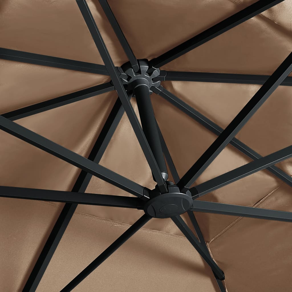 vidaXL Parasol wiszący z LED i aluminiowym słupkiem, 400x300 cm, taupe