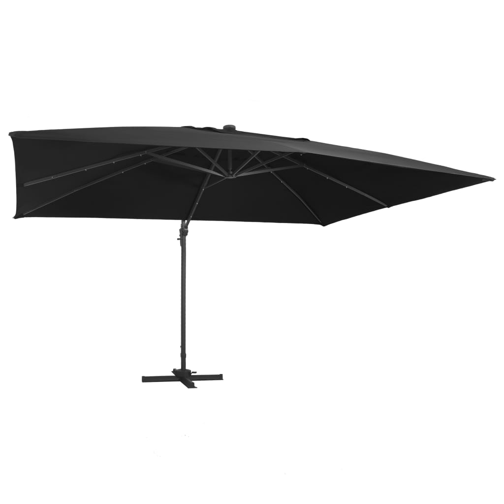 vidaXL Parasol z LED i aluminiowym słupkiem, 400x300 cm, czarny