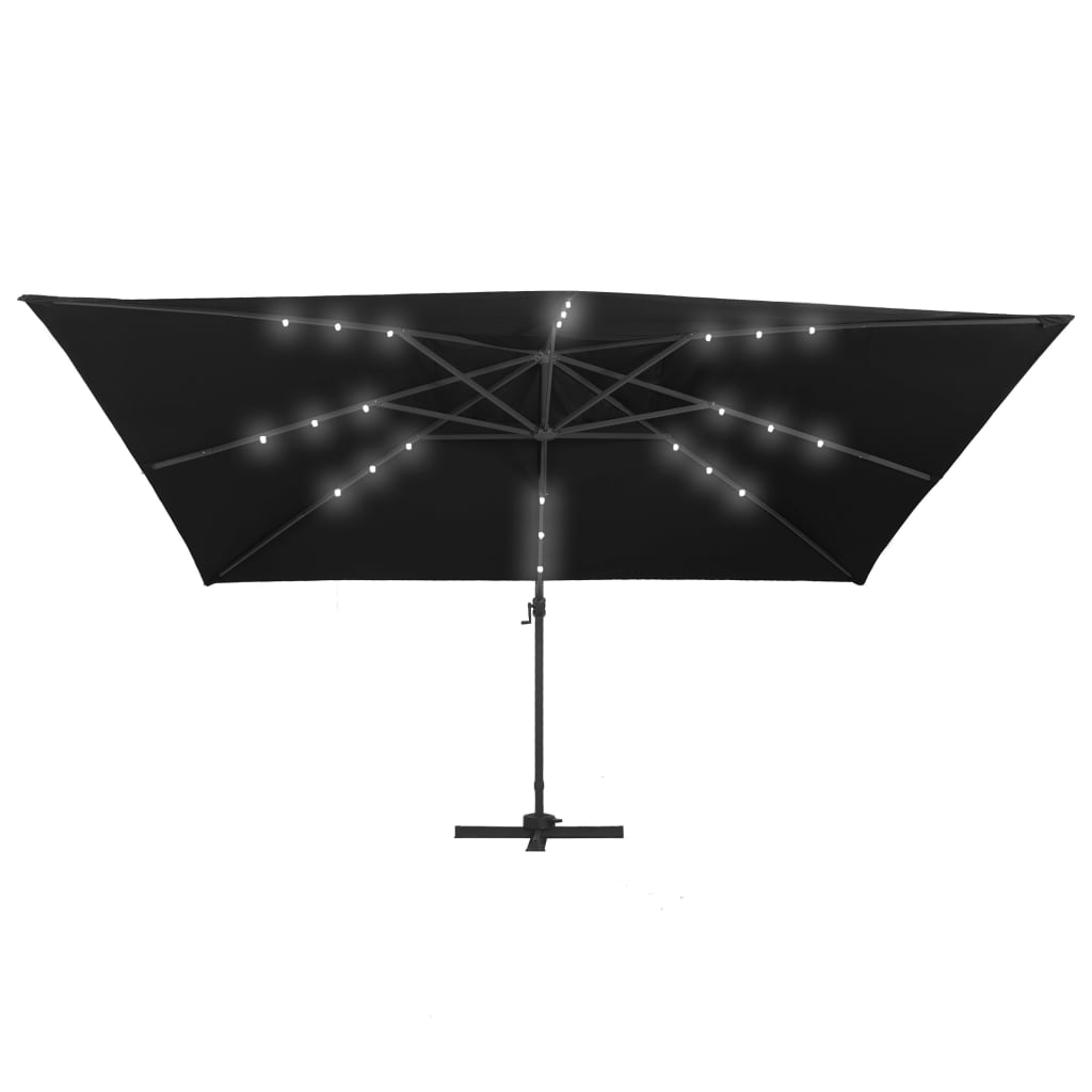 vidaXL Parasol z LED i aluminiowym słupkiem, 400x300 cm, czarny