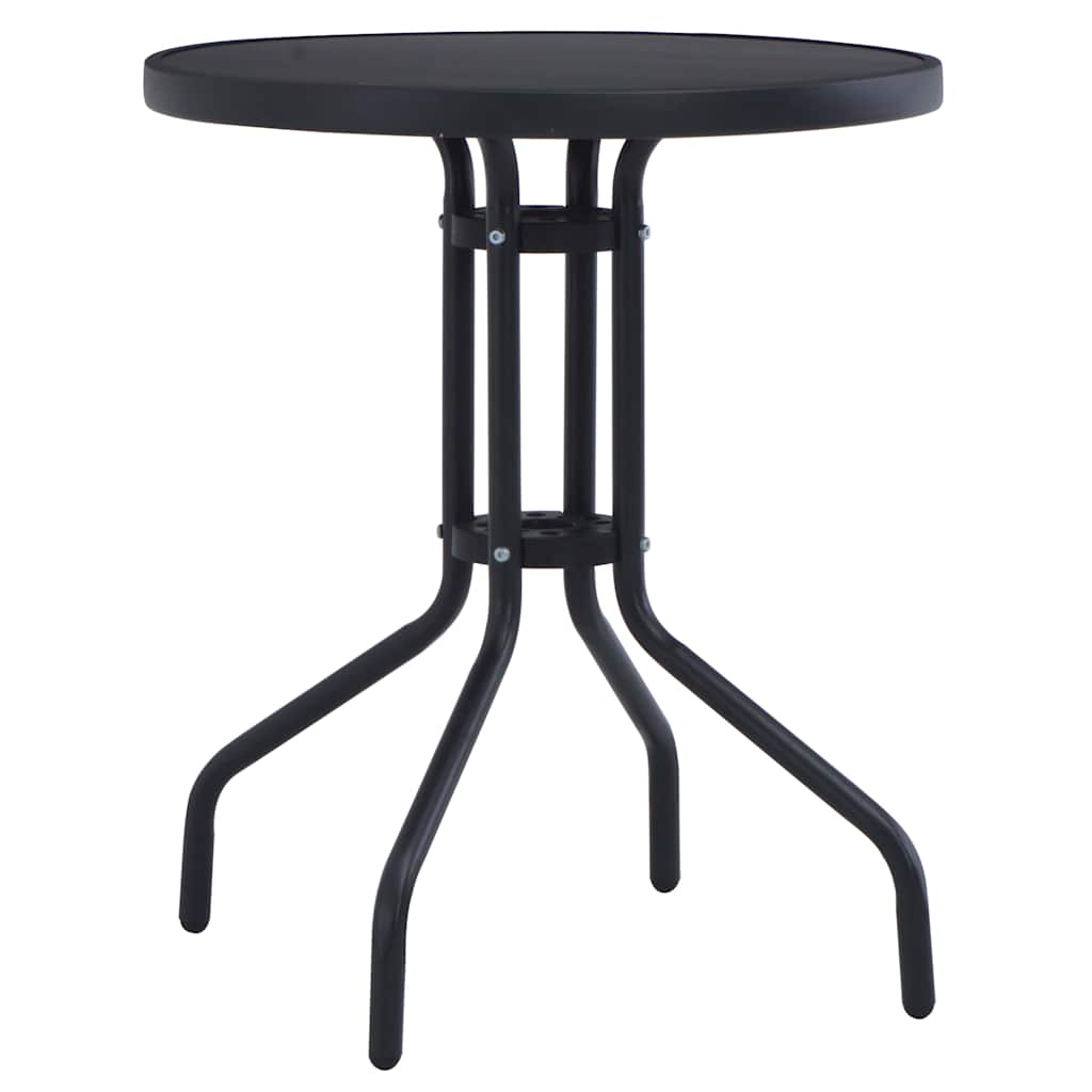 vidaXL Stolik ogrodowy, czarny, 80 cm, stal i szkło