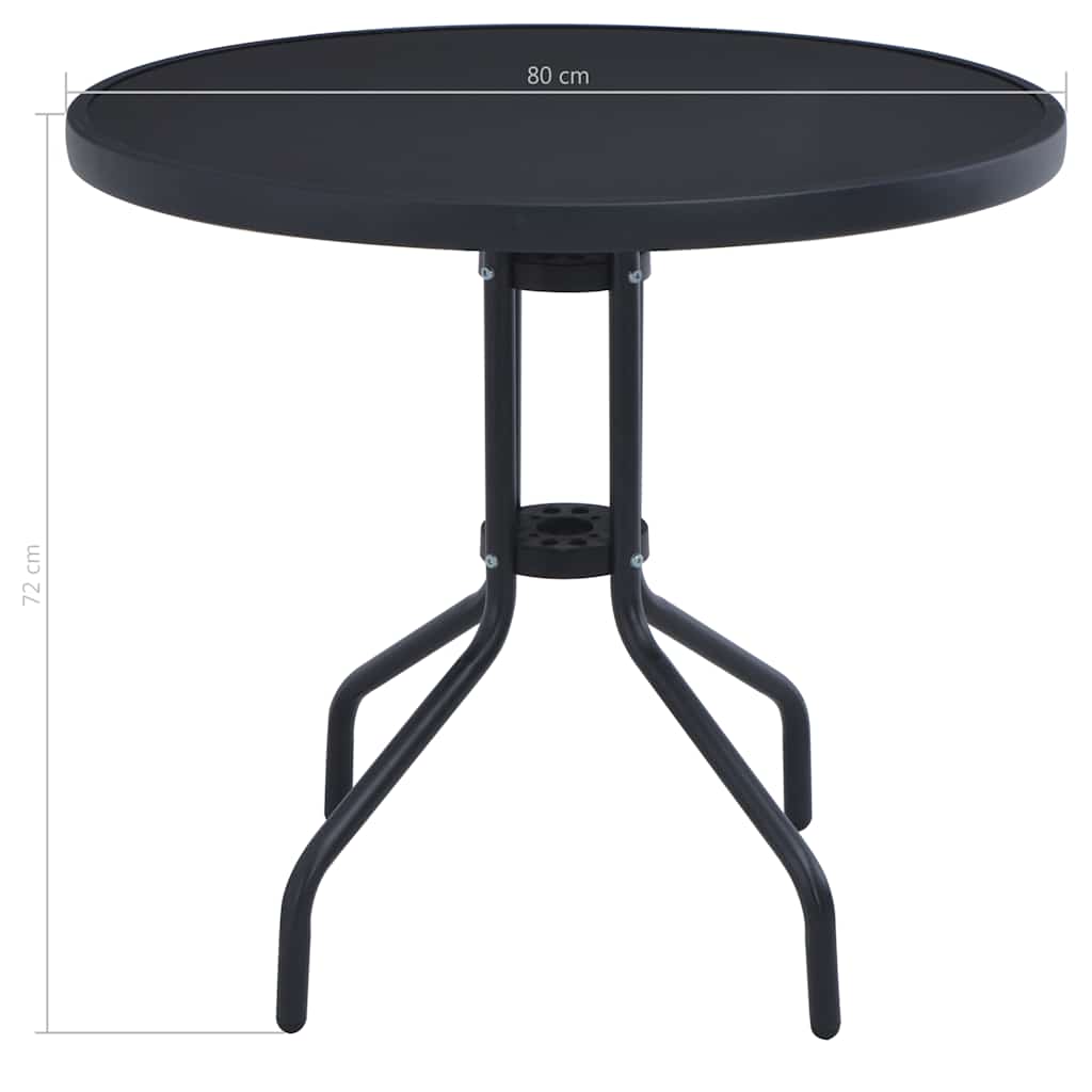 vidaXL Stolik ogrodowy, czarny, 80 cm, stal i szkło