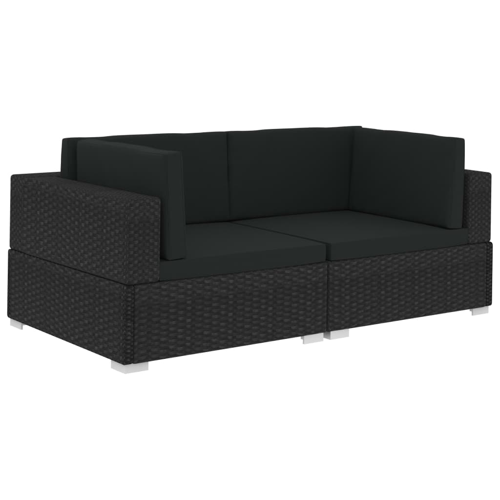 vidaXL Fotele narożne, 2 szt., z poduszkami, polirattan, czarne