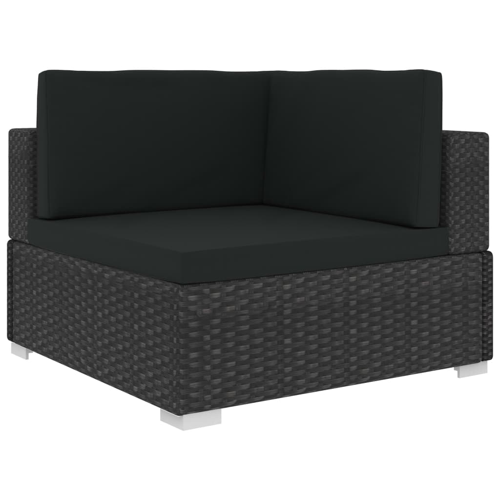 vidaXL Fotele narożne, 2 szt., z poduszkami, polirattan, czarne