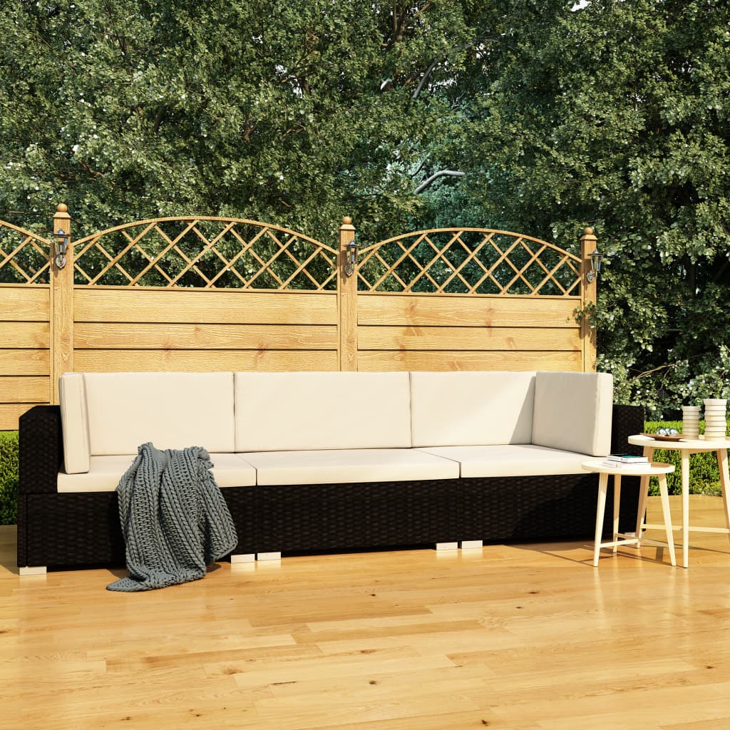 vidaXL 3-częściowa sofa ogrodowa z poduszkami, rattan PE, czarny