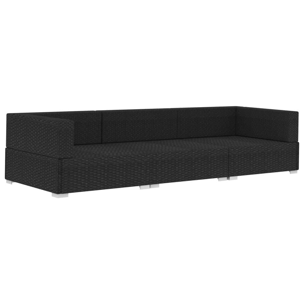 vidaXL 3-częściowa sofa ogrodowa z poduszkami, rattan PE, czarna